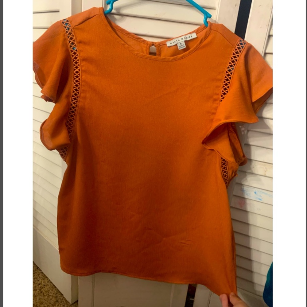 BURNT ORANGE RUFFLE SLEEVE SHIRT🧡🧡